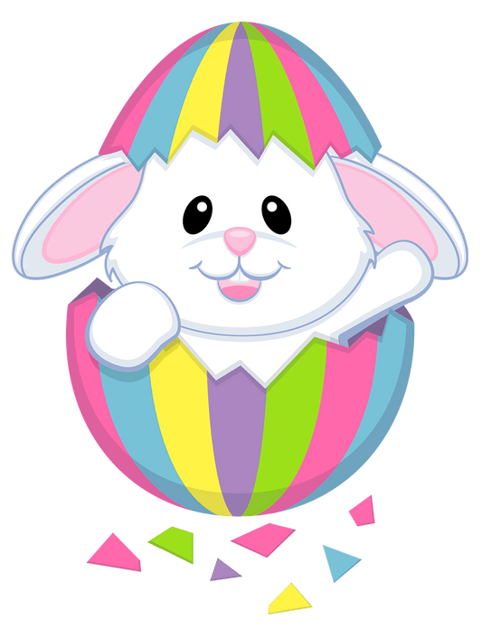 image of an easter bunny emerging from colorful egg