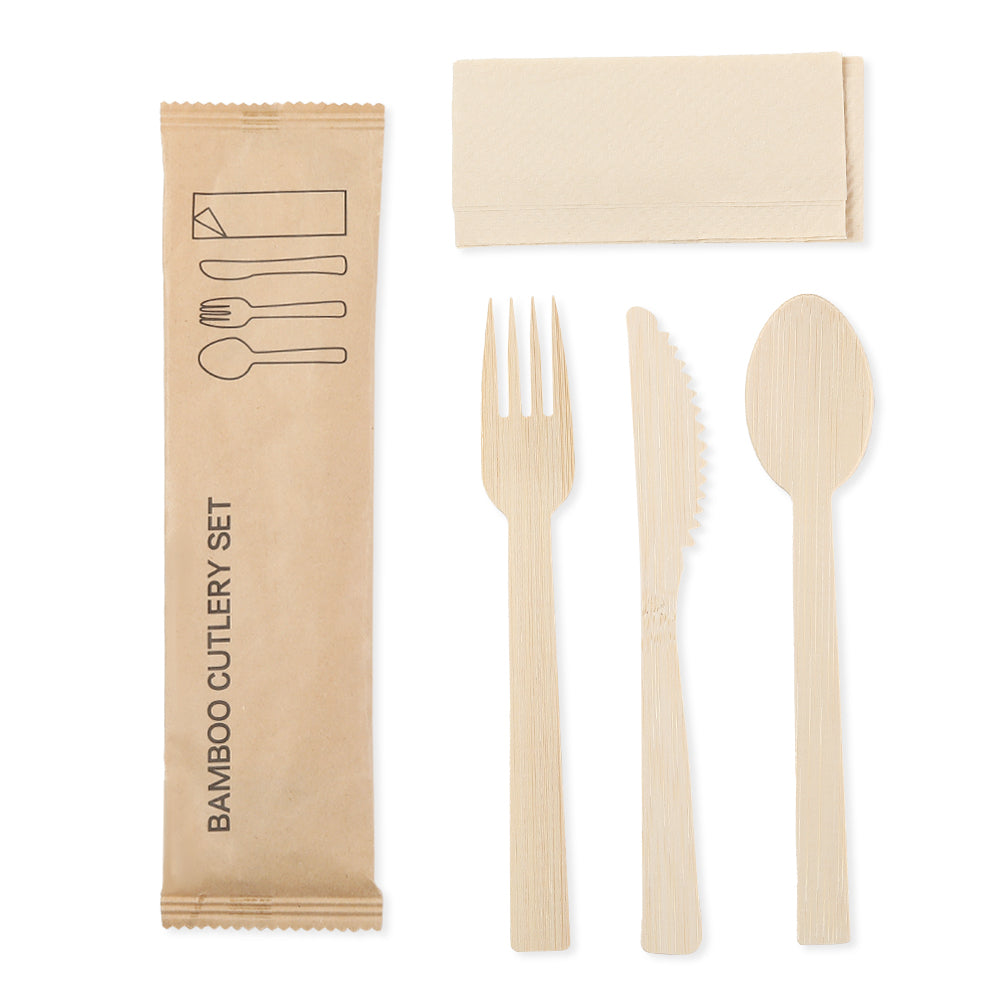 6.5" Disposable Bamboo Cutlery Kit - 800 Kits