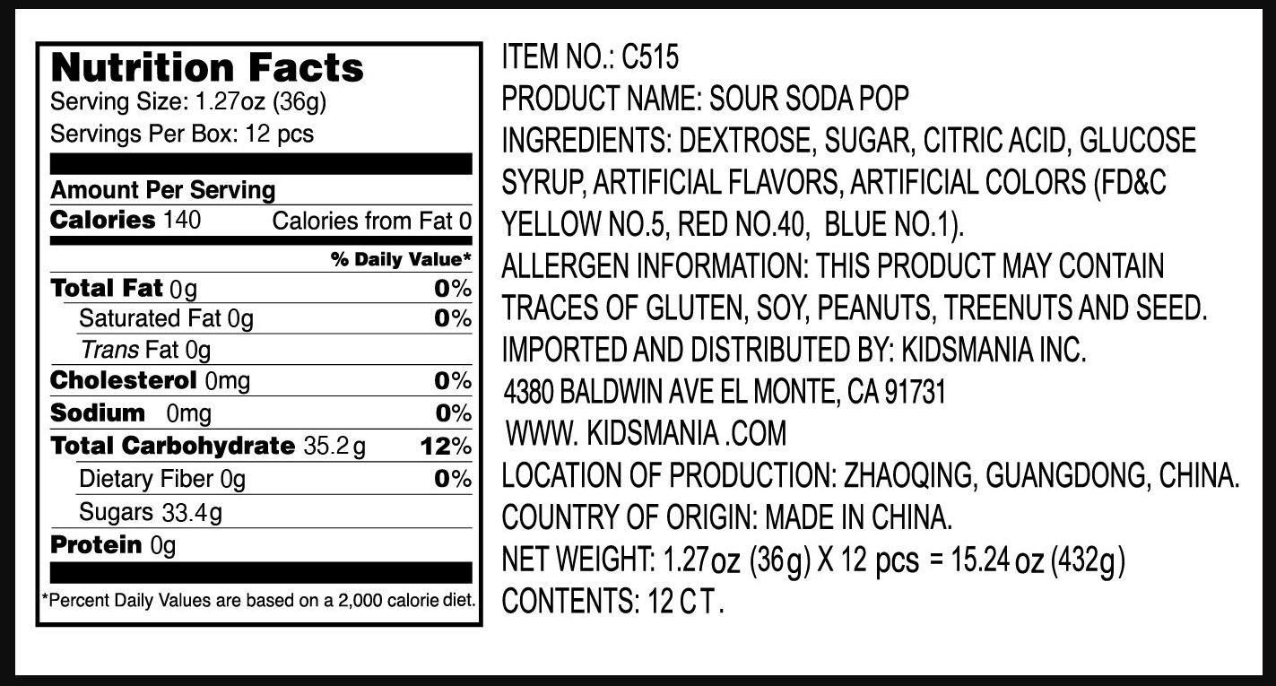 Kidsmania Sour Soda Pop 12ct